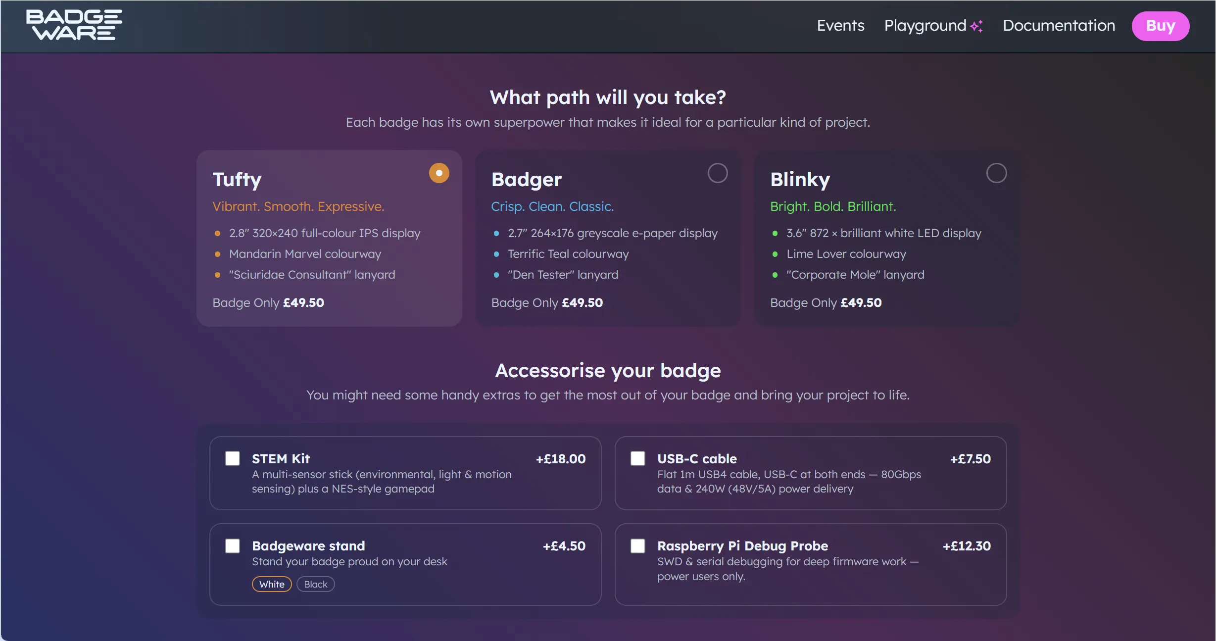 Badgeware store page and accessory upsells