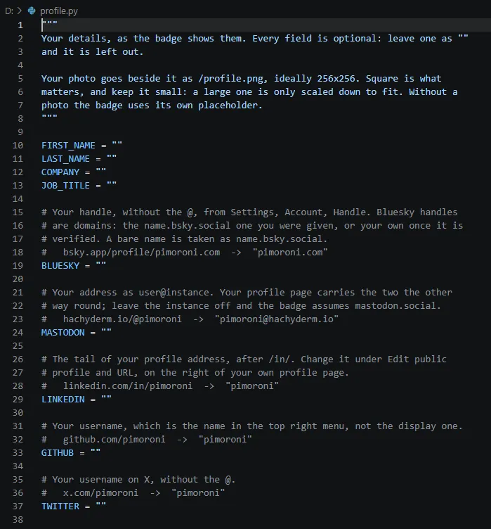 Filling in name-card fields in profile.py